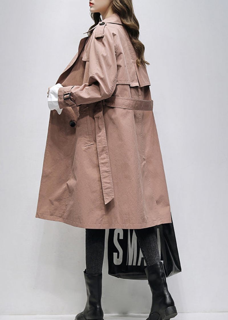 Rosa Fickor Patchwork Bomull Trench Naggad Tie Midja Spring - Trenchcoats för kvinnor