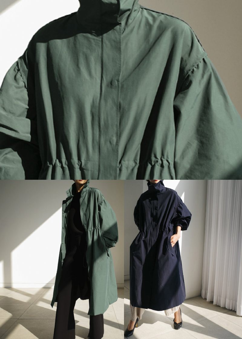 Snygg Armégrön Stativ Krage Knappfickor Trenchcoats Långärmad - Armégrön
