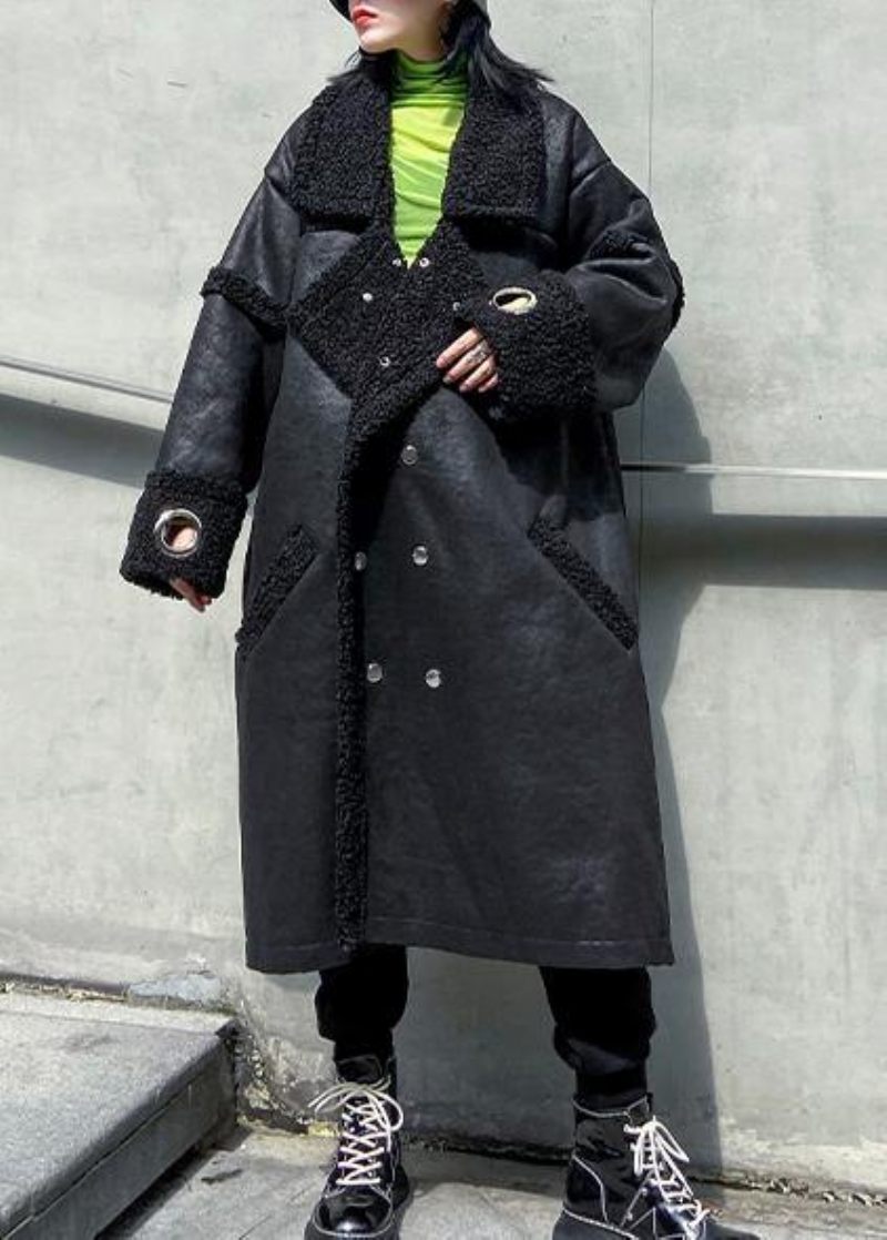 Snygg Fyrkantig Krage Dubbelbröst Fina Långa Kappor Svarta Art Damrockar - Trenchcoats för kvinnor