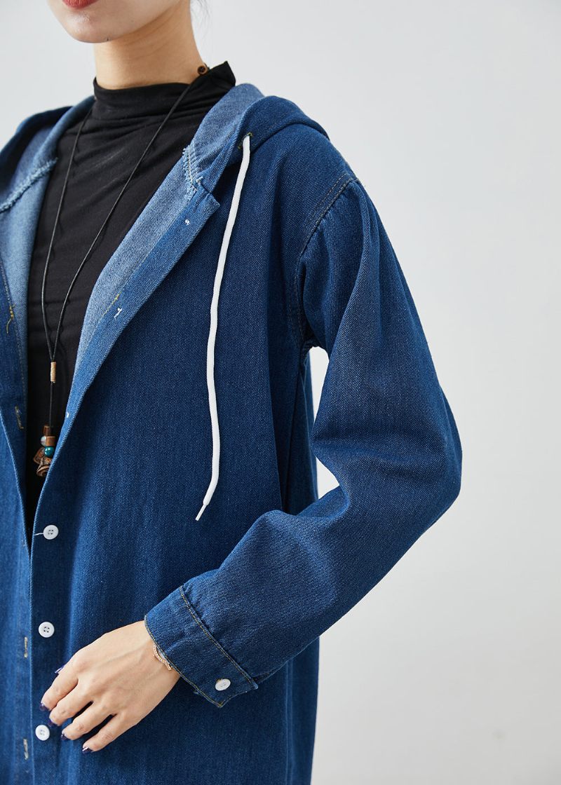 Snygg Marinblå Luva Dragsko Denimrock Ytterkläder Höst - Trenchcoats för kvinnor