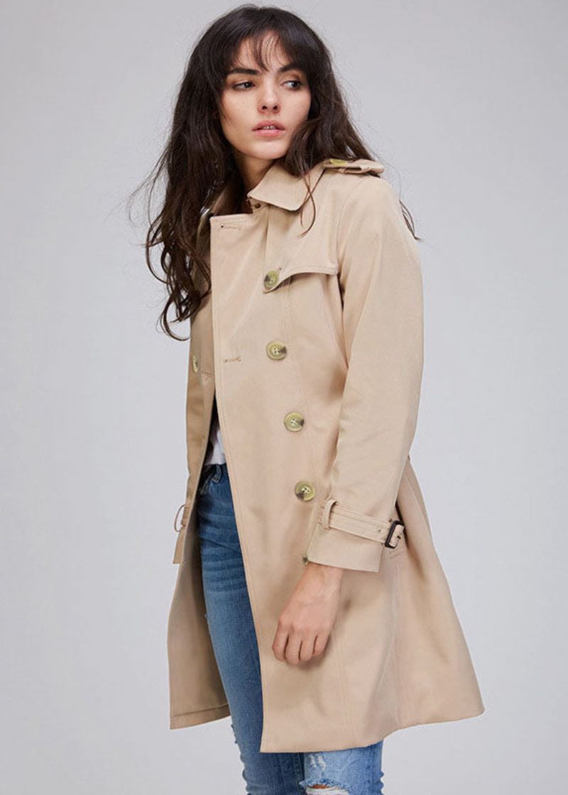 Snygg Röd Dubbelknäppt Trenchcoat - Kaki