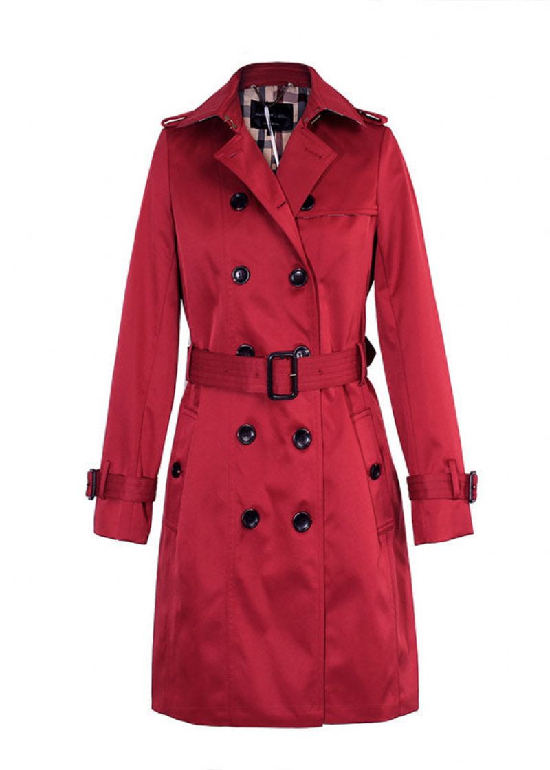 Snygg Röd Dubbelknäppt Trenchcoat - Kaki