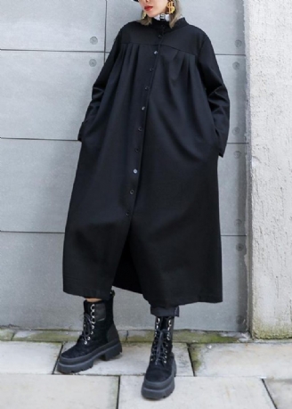 Snygg Svart Fin Outfit Work Outfits Stativ Krage Knapp Höstkappa