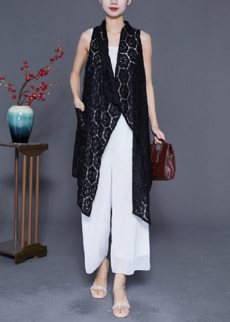Snygg Svart Oversized Hollow Out Lace Cardigan Summer