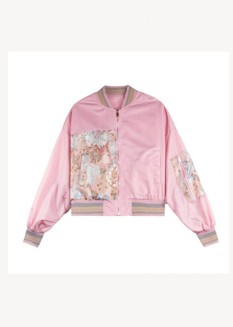 Snygga Plus Size Rosa Fickor Print Patchwork Jackor Fall - Vinterkappor för kvinnor