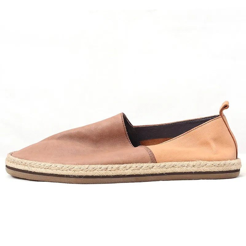 Sommar Andas Loafers Äkta Läder Herr Slip-on Daily Casual Platta Skor Man Vintage - Kaffe