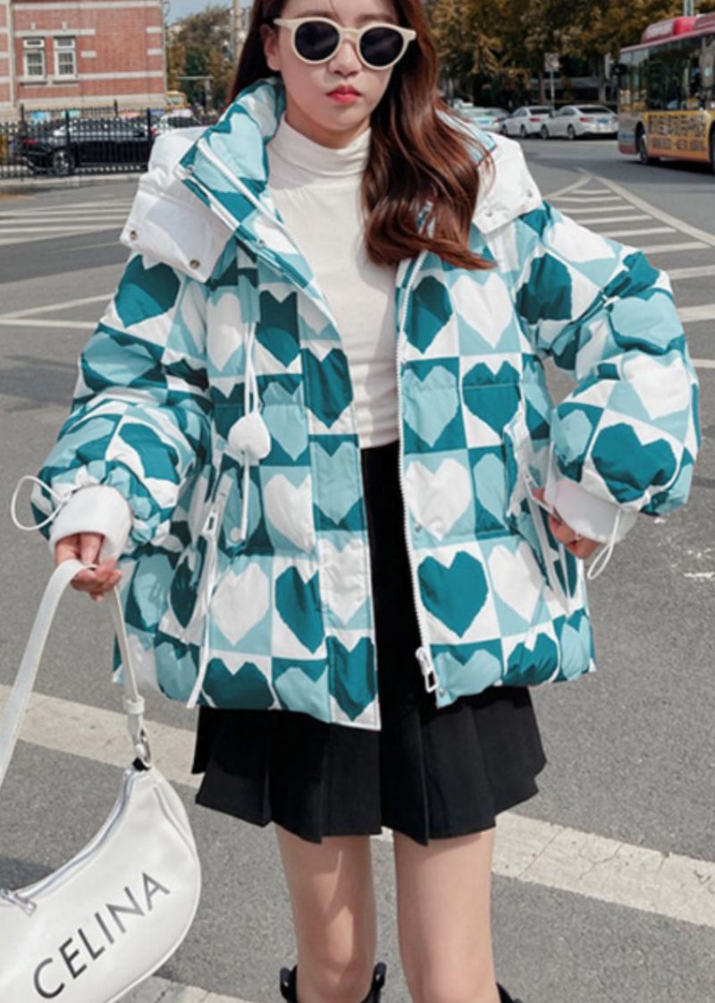 Söt Rosa Hooded Heart Print Fin Bomullsfylld Jacka På Vintern - Dunjackor för kvinnor