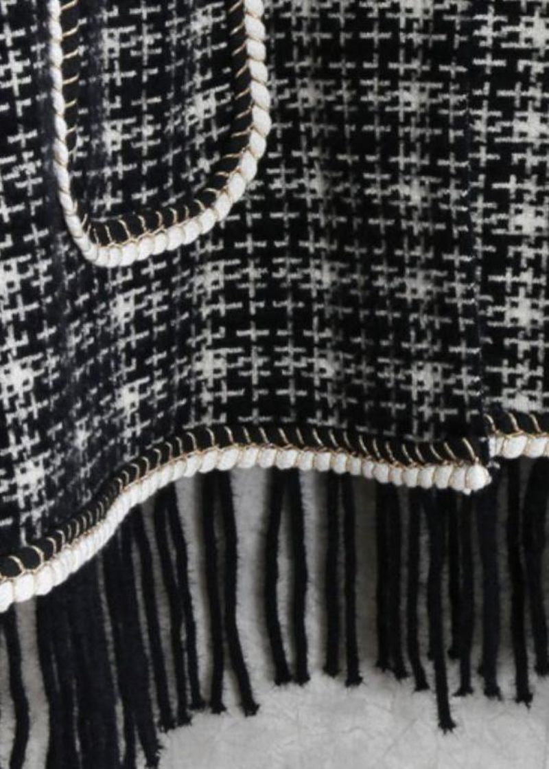 Söta Stickade Trendiga Plus Size Svarta Batwing Sleeve Tassel Kappor - Vinterkappor för kvinnor