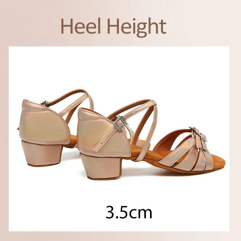 Standardskor Kvinna Ballroom Latin Skor För Tjejer/damer Lågklackade Sandaler Mjuk Mockasula - Champagne
