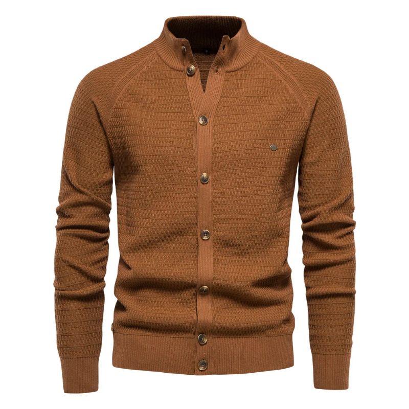 Stickad Herrkofta Bomull Mock Neck Tröja För Herr Vinter Designer Cardigans - Grön