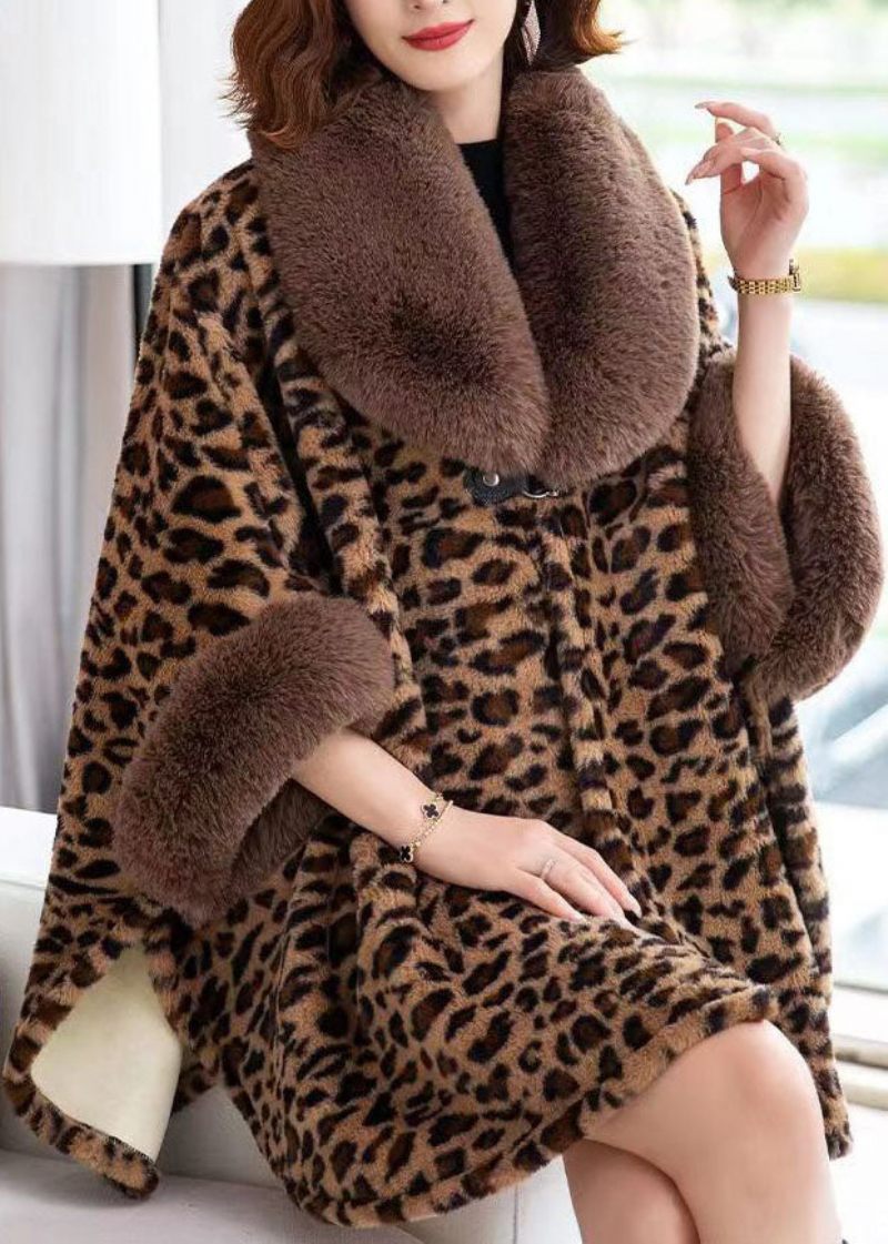Stil Leopard Peter Pan Krage Patchwork Mink Velvet Coats Vinter - Vinterkappor för kvinnor