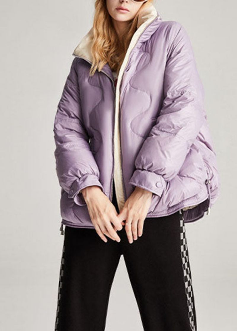 Stil Lila Fickor Dragsko Casual Vinter Duck Down Vinterrockar - Dunjackor för kvinnor