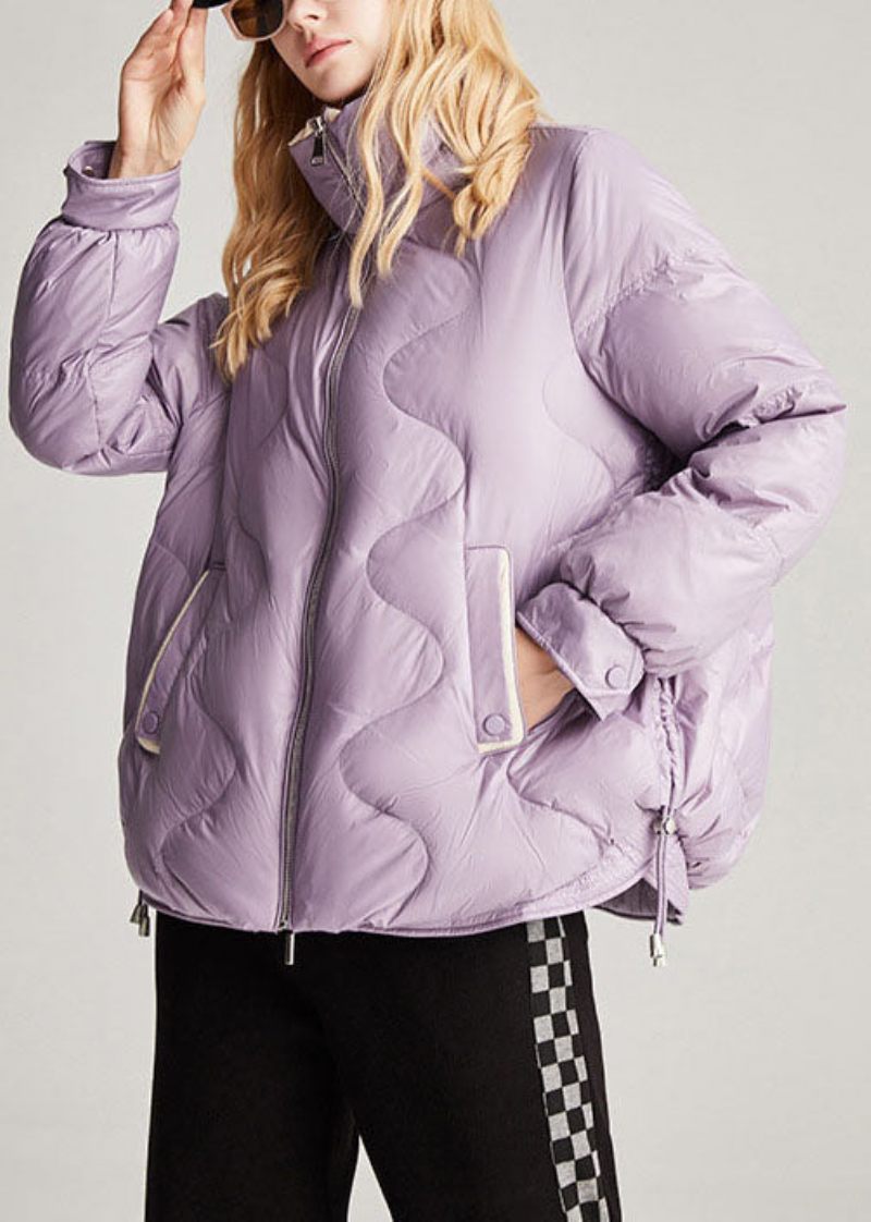 Stil Lila Fickor Dragsko Casual Vinter Duck Down Vinterrockar - Dunjackor för kvinnor