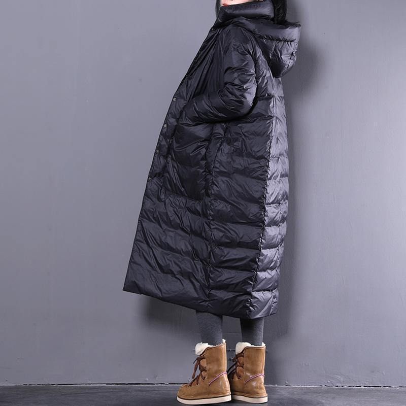 Svart Dunjacka Plus Size Kläder Huvdunkappa Casual Dunkappa Med Stora Fickor - Dunjackor för kvinnor