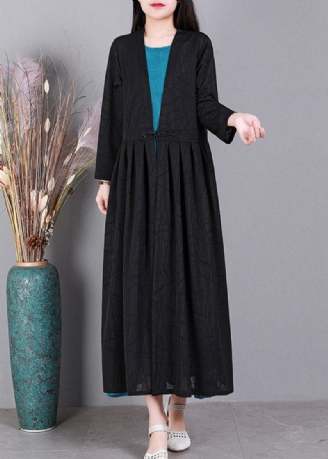 Svart V-hals Solid Cinched Linne Cardigans Långärmad