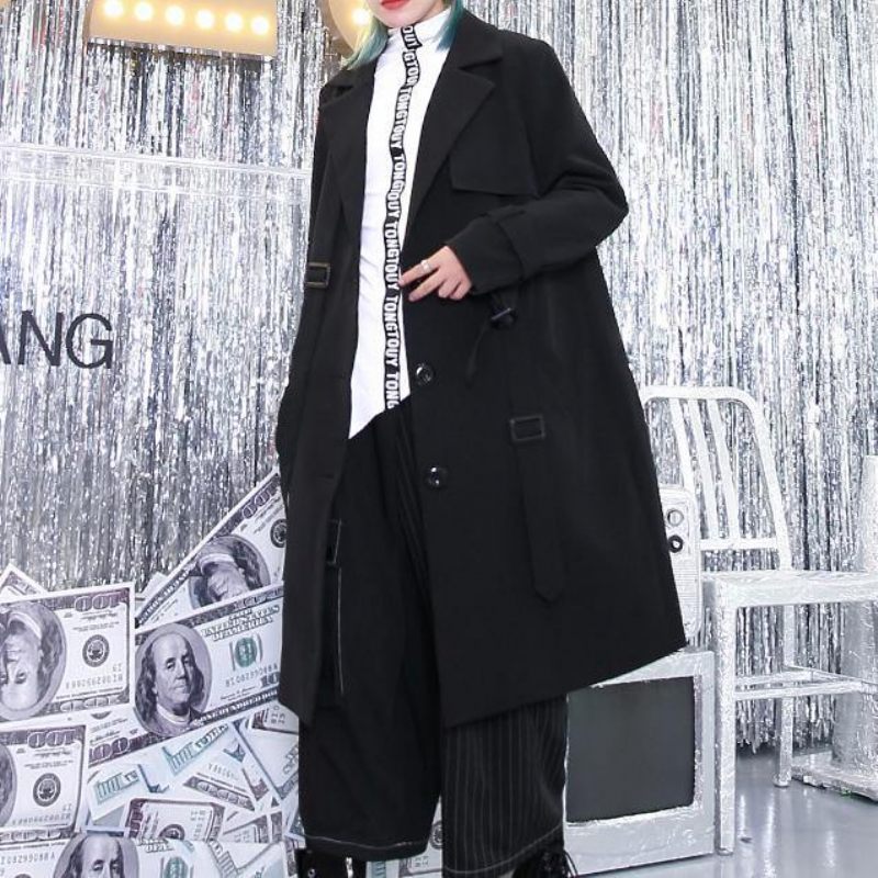 Svart Vinterkappa Plus Size Naggad Boutiquefickor Baggy Kappa - Trenchcoats för kvinnor
