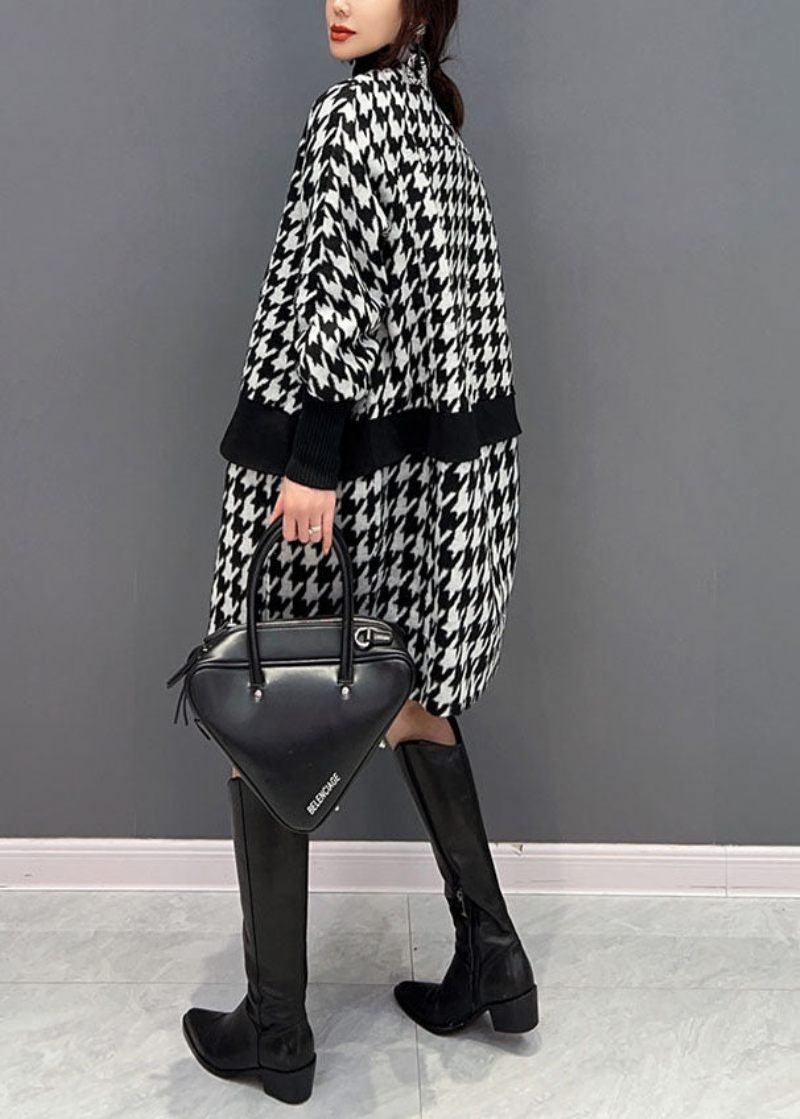 Svarta Patchwork Cotton Coats V-halsfickor Vår - Vinterkappor för kvinnor