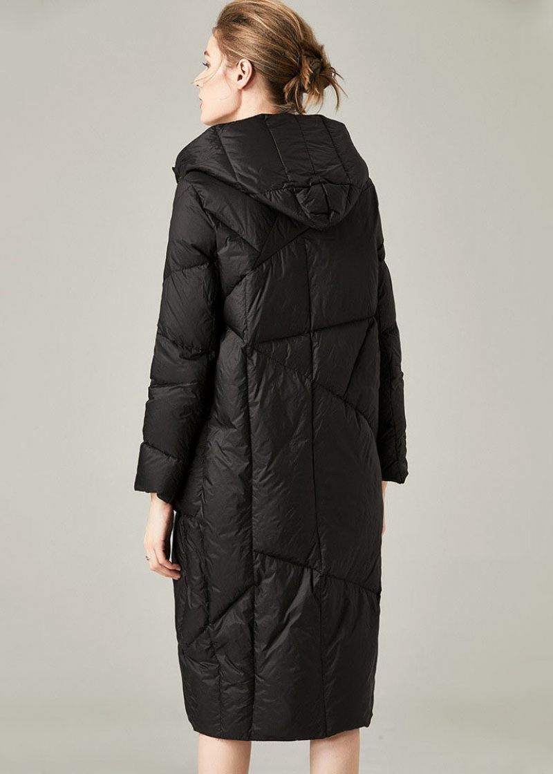 Svarta Pockets Duck Down Kappa Hooded Tjock Winter - Svart