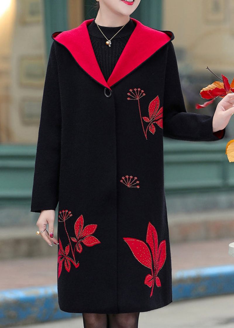 Svarta Ullhuvtröjor För Kvinnor Ytterkläder Jacquard Spring