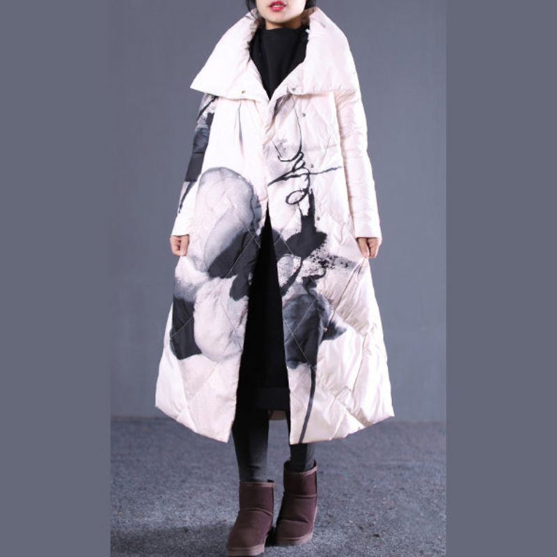 Tjock Ljus Nakentryck Quiltad Kapellkrage Puffers Jackor Eleganta Fickor Med Dragkedja