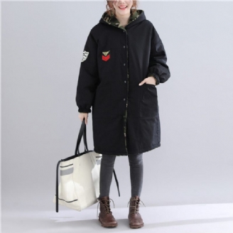 Tjocka Svarta Vinterparkas Plus Size Snöjackor Med Luva Fina Fickor Vinterkappor