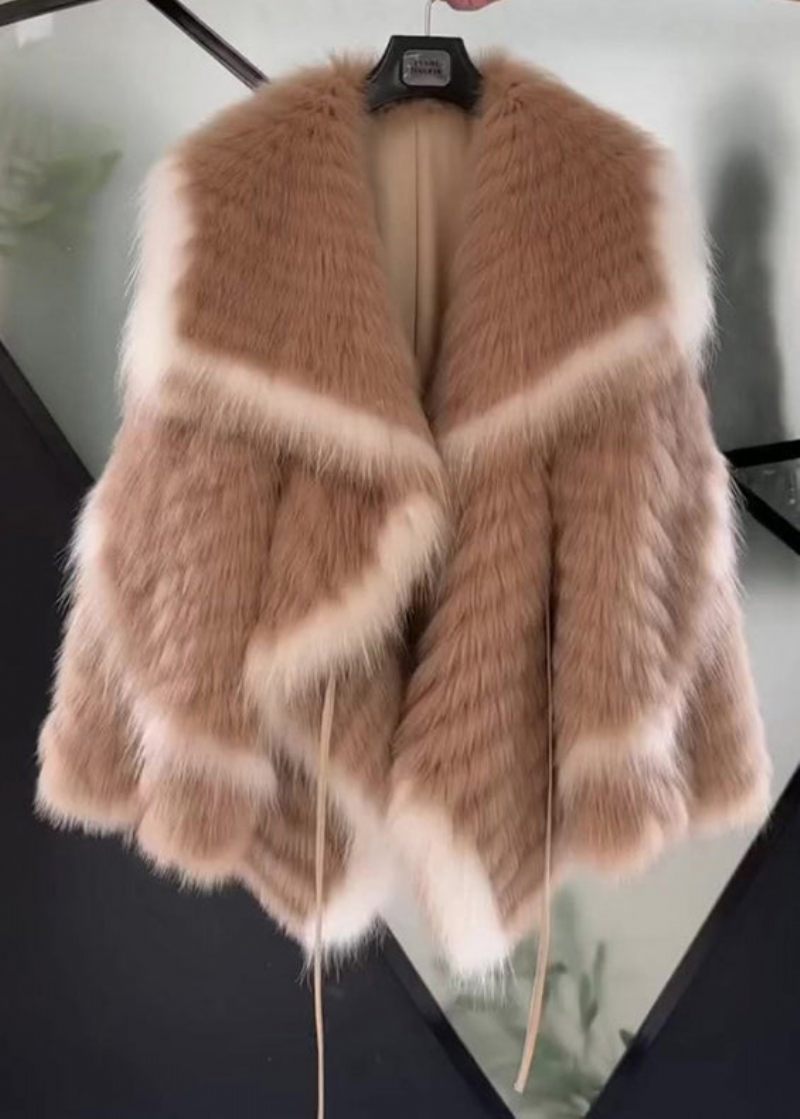 Toppkvalitets Rosa Peter Pan Krage Snörning Fuzzy Fur Coats Långärmad - Vinterkappor för kvinnor