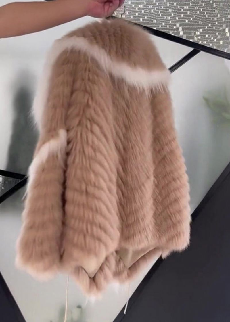 Toppkvalitets Rosa Peter Pan Krage Snörning Fuzzy Fur Coats Långärmad - Vinterkappor för kvinnor
