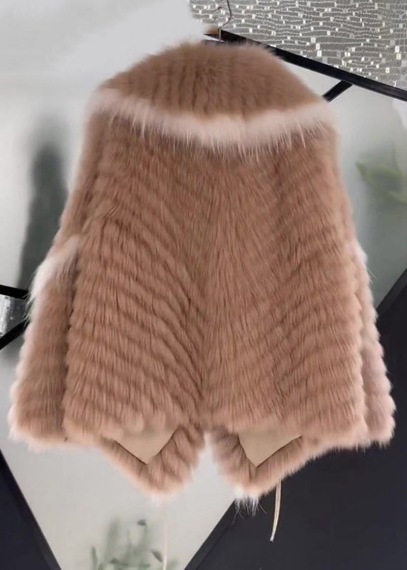 Toppkvalitets Rosa Peter Pan Krage Snörning Fuzzy Fur Coats Långärmad - Vinterkappor för kvinnor