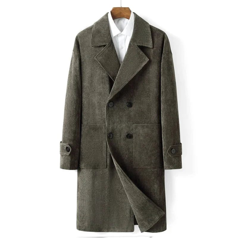 Trenchcoat Herrkläder Vår Höst Dubbelknäppt Smal Medellånga Kappor För Män Casual Jackor - Mörkgrå
