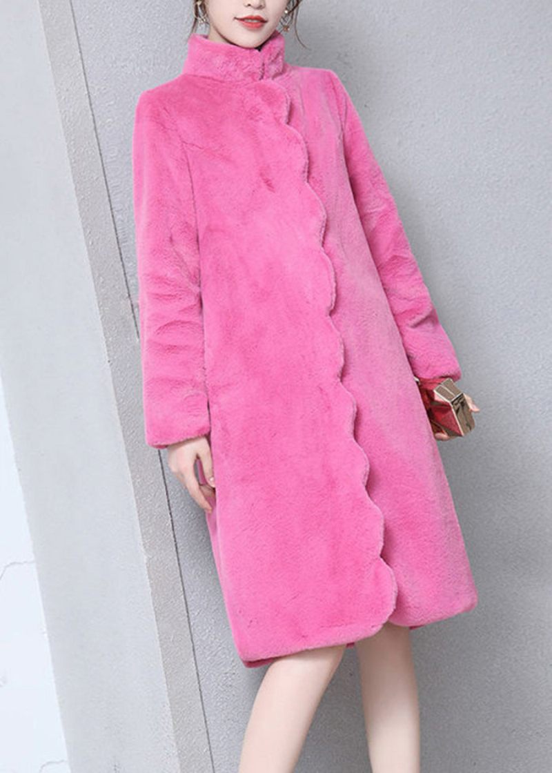 Unik Gräsgrön Stativkrage Silm Fit Fuzzy Fur Fluffy Coat Vinter - Vinterkappor för kvinnor