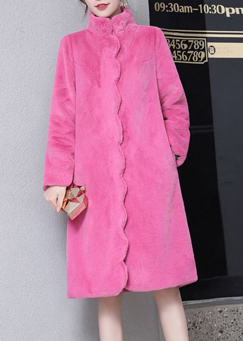 Unik Gräsgrön Stativkrage Silm Fit Fuzzy Fur Fluffy Coat Vinter - Vinterkappor för kvinnor
