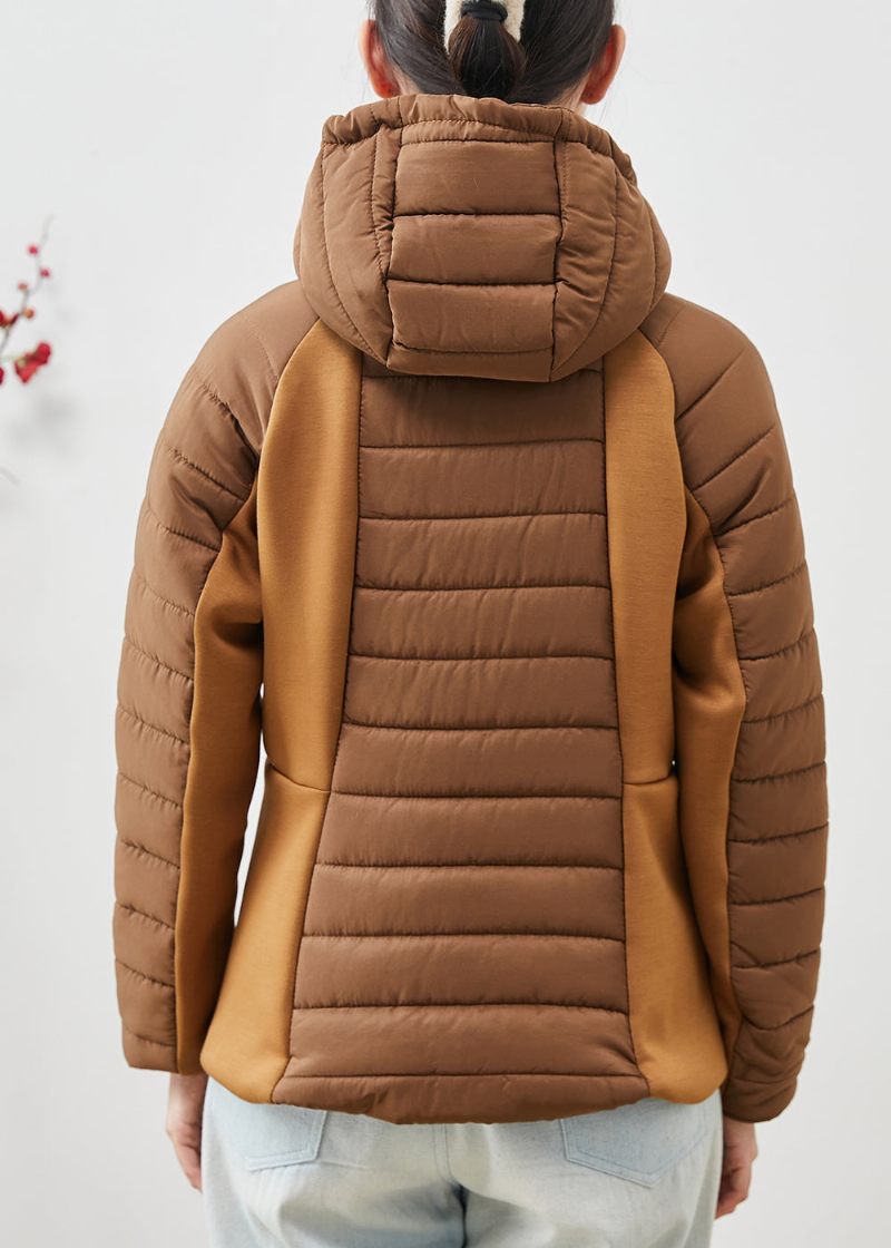 Unika Khaki Hooded Patchwork Fina Bomullsfyllda Jackor Spring - Vinterkappor för kvinnor