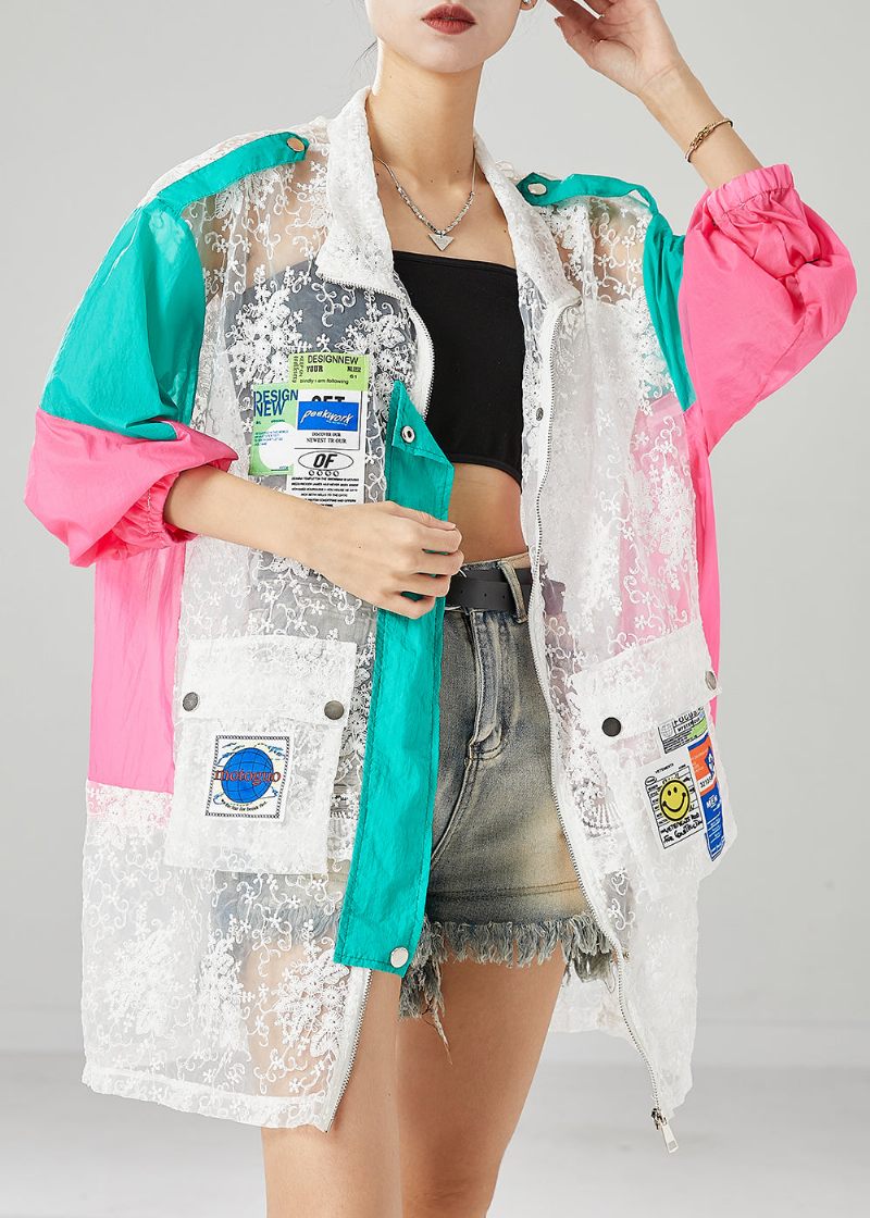 Vacker Oversized Hollow Out Patchwork Lace Upf 50+ Coat Jacka Fall - Vinterkappor för kvinnor