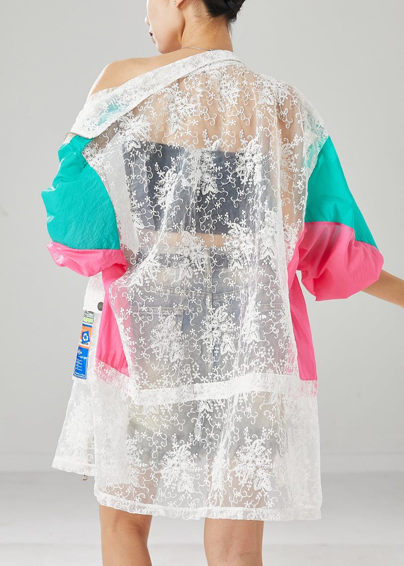 Vacker Oversized Hollow Out Patchwork Lace Upf 50+ Coat Jacka Fall - Vinterkappor för kvinnor