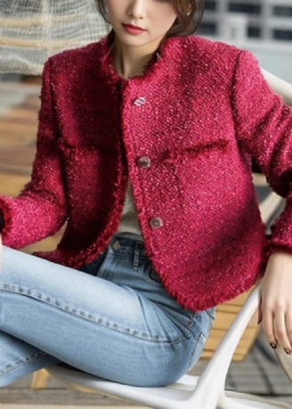 Vacker Rose O Neck Button Patchwork Bomull Coat Fall