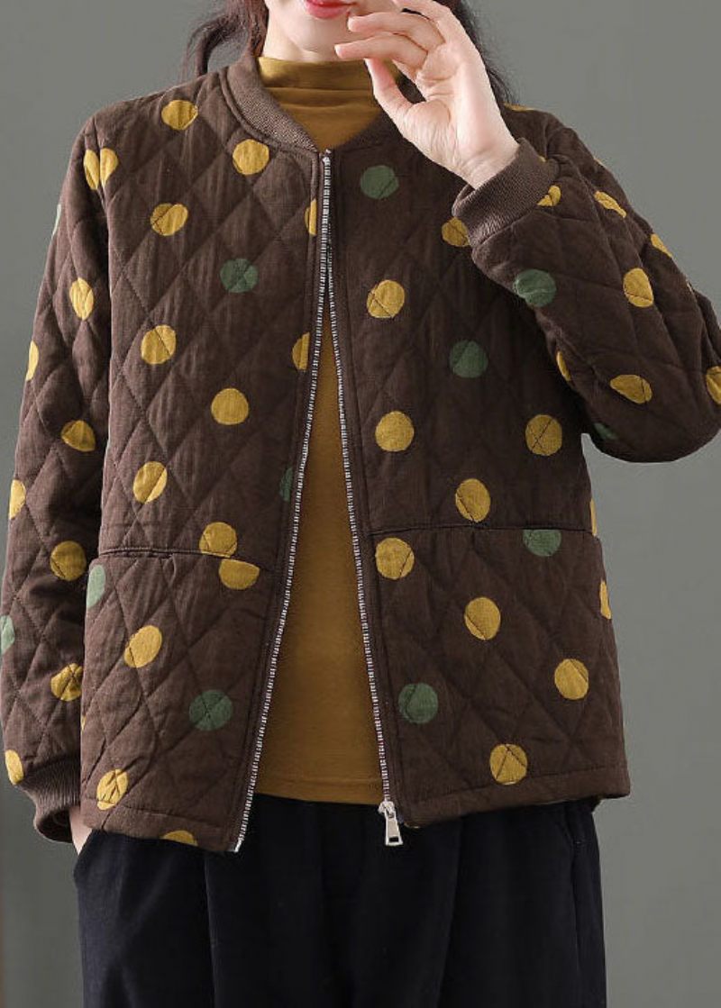 Vackra Choklad Zip Up Dot Fine Bomullsfyllda Vinterkappor Vinter - Dunjackor för kvinnor
