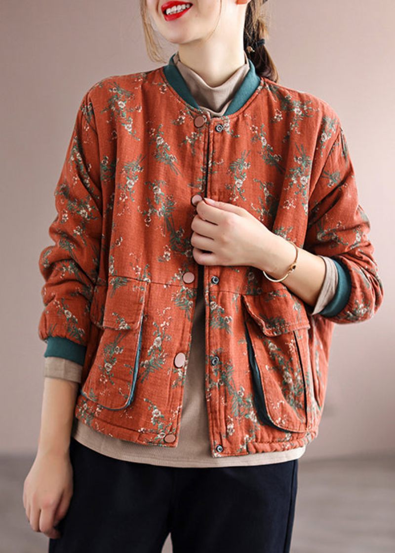 Vackra Orange Fickor Patchwork Fina Bomullsfyllda Vinterkappor - Dunjackor för kvinnor