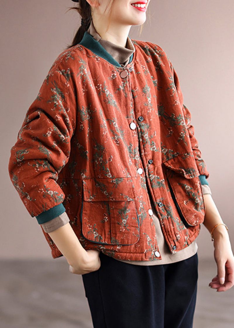 Vackra Orange Fickor Patchwork Fina Bomullsfyllda Vinterkappor - Dunjackor för kvinnor