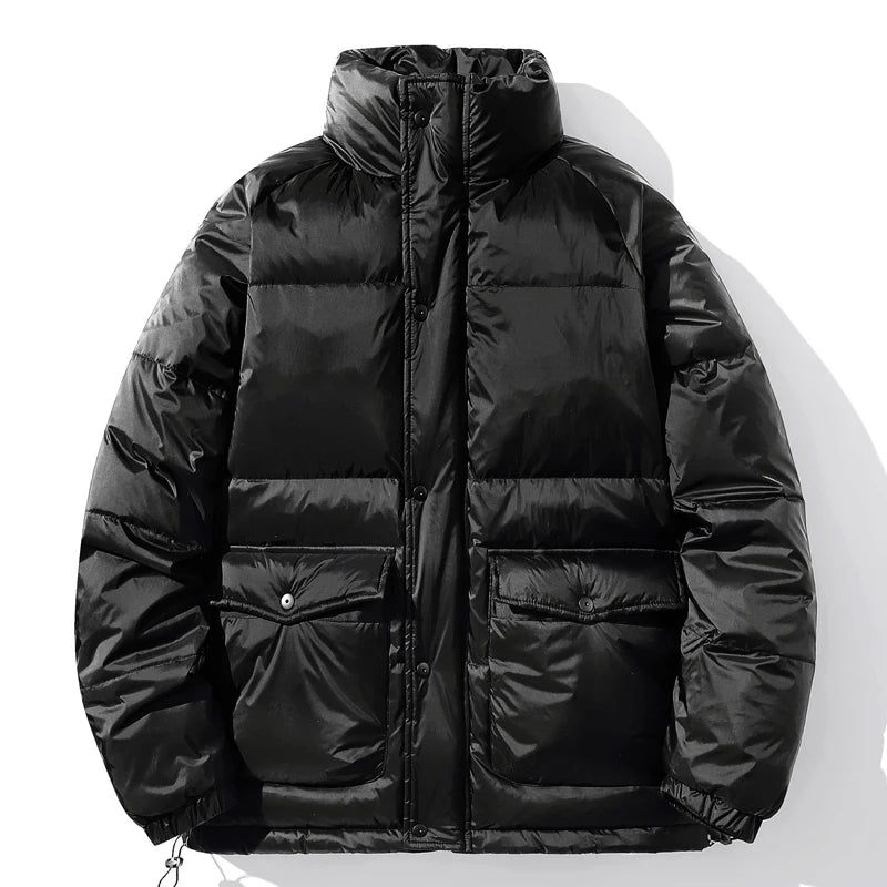 Vadderad Herrjacka Vintervit Duck Down Fluffy Puffer Ytterkläder Svart Oversize Kappa Man - Svart