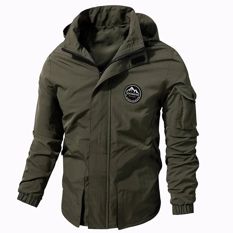 Vår Höst Tactical Jacka Herr Solid Vattentät Avtagbar Huvjacka Militär Utomhus Windbreaker - Army Green