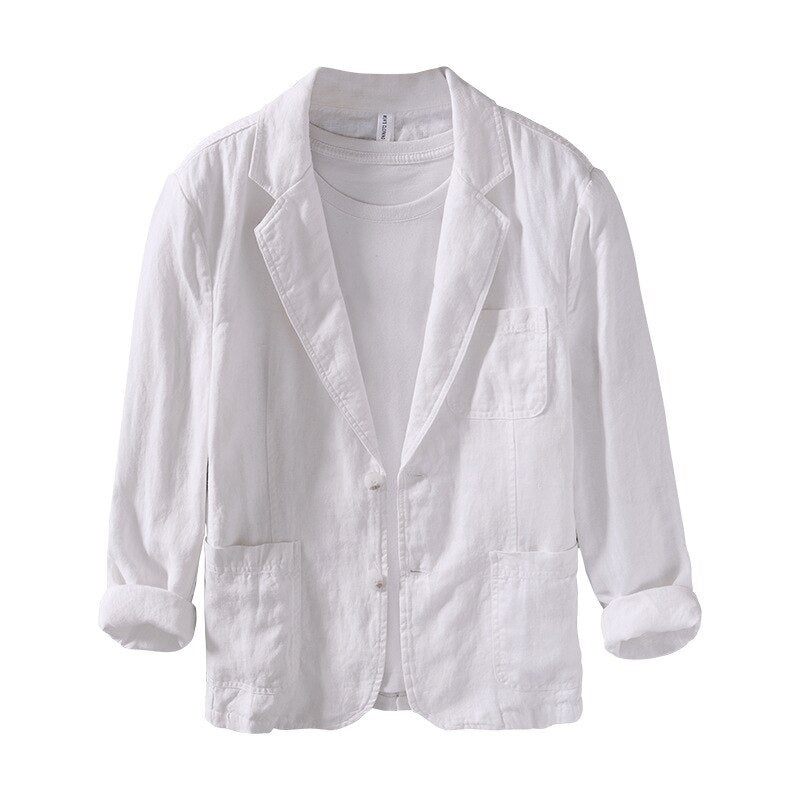Vår Sommar Män Solid Single Button Linne Blazers Style Hög Kvalitet Retro Casual Daily Suit - L948 Khaki