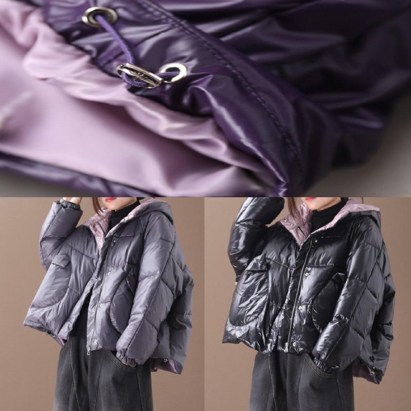 Varm Grå Parkas Plus Size Vinterhuva Tjock Kappa - Dunjackor för kvinnor