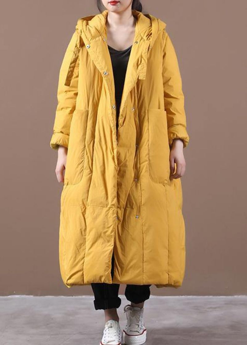 Varm Gul Vinterkappa Plus Size Kläder Dunjacka Huva Stora Fickor Eleganta Kappor - Dunjackor för kvinnor