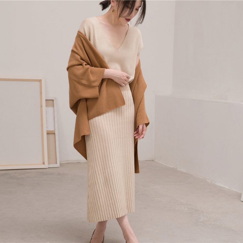 Varma Bruna Tröjor Plus Size-kläder Stickade Toppar Med Trekvartsärmar Elegant Kofta - Brun