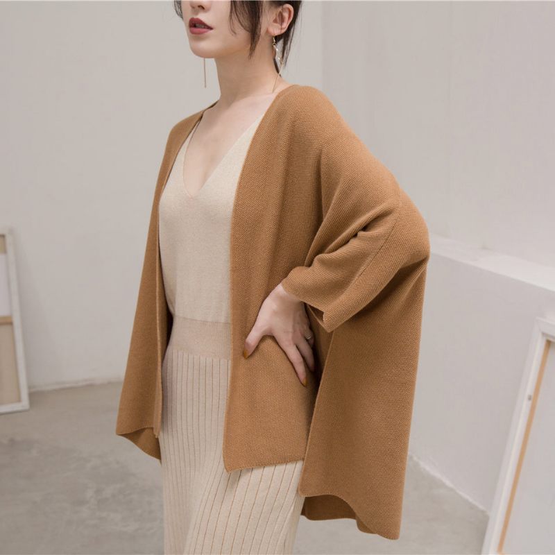 Varma Bruna Tröjor Plus Size-kläder Stickade Toppar Med Trekvartsärmar Elegant Kofta - Brun