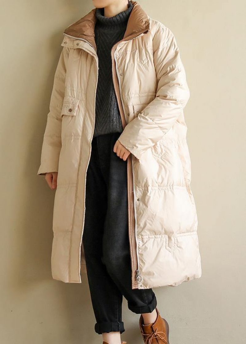 Varma Plus Size Jackor Står Krage Vinter Ytterkläder Beige Lapptäcke Damrockar - Dunjackor för kvinnor