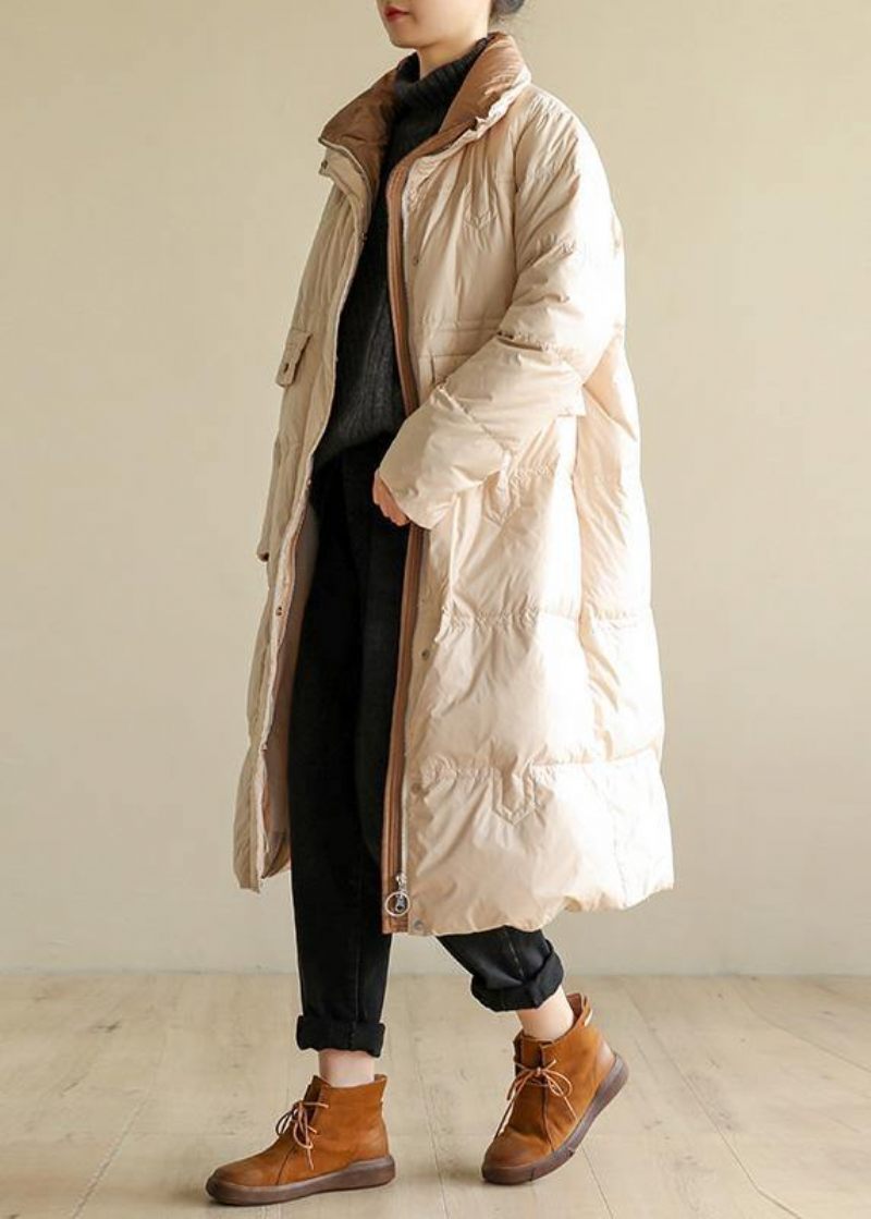 Varma Plus Size Jackor Står Krage Vinter Ytterkläder Beige Lapptäcke Damrockar - Dunjackor för kvinnor