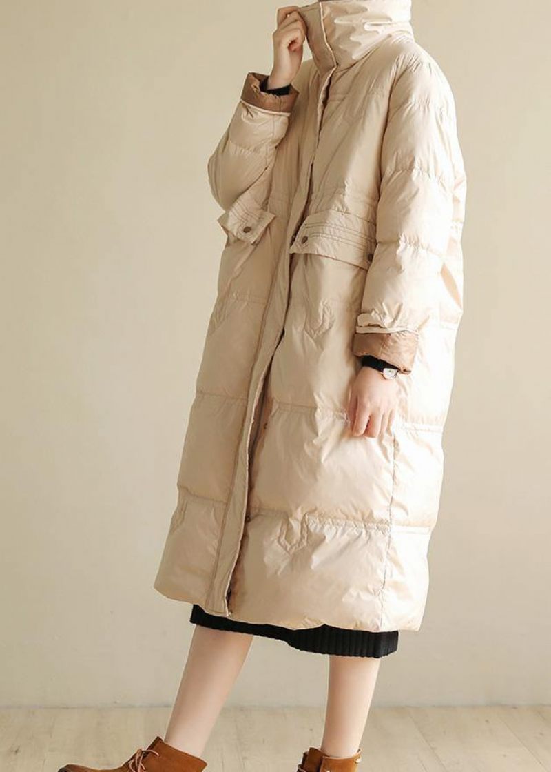 Varma Plus Size Jackor Står Krage Vinter Ytterkläder Beige Lapptäcke Damrockar - Dunjackor för kvinnor