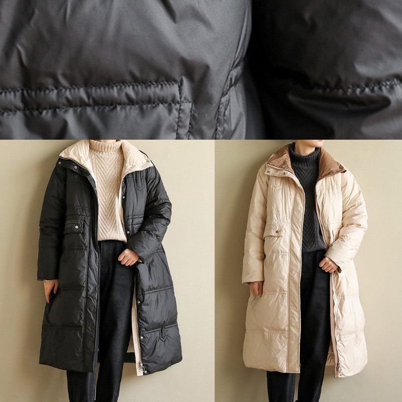 Varma Plus Size Jackor Står Krage Vinter Ytterkläder Beige Lapptäcke Damrockar - Dunjackor för kvinnor