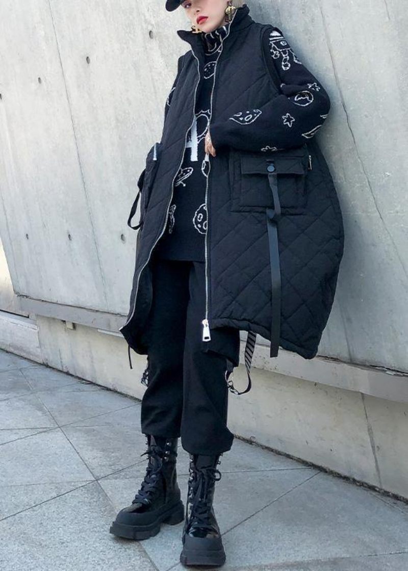Varma Plus Size Vinter Ytterkläder Gröna Stativ Krage Fickor Ärmlösa Damparkas - Dunjackor för kvinnor